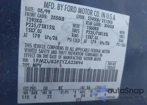 2000 Ford Explorer Xlt из США, поврежденный, VIN 1FMZU83P7YZA23894